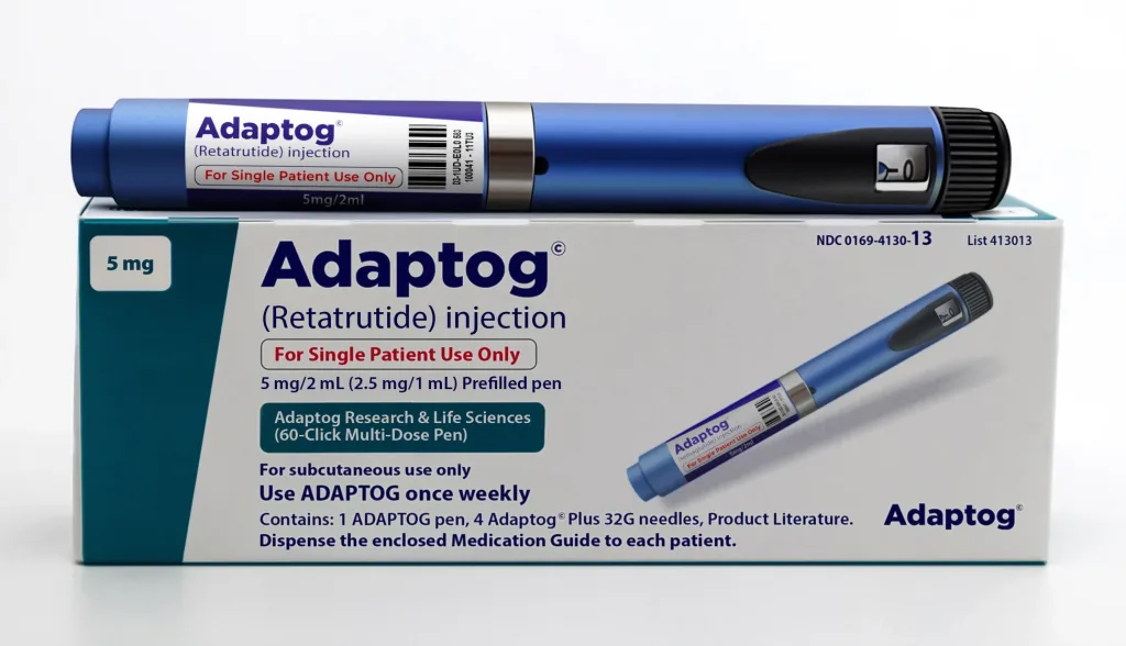 Retatrutide 0,5 mg injectiepen op een witte achtergrond