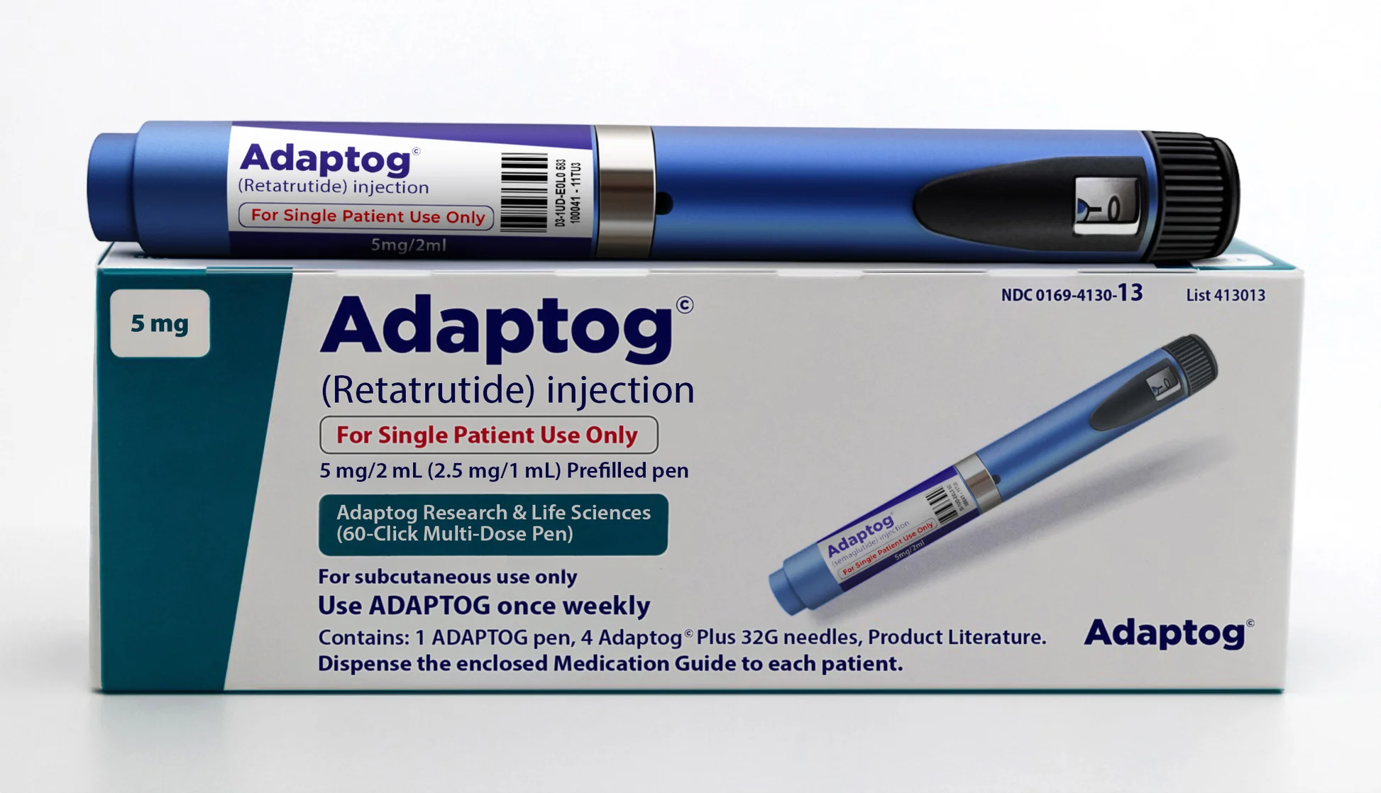 Retatrutide 0,5 mg injectiepen op een witte achtergrond