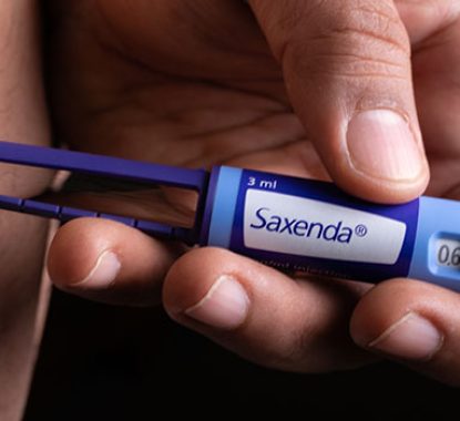 Close-up van Saxenda pen met instelbare dosering tot 3,0 mg